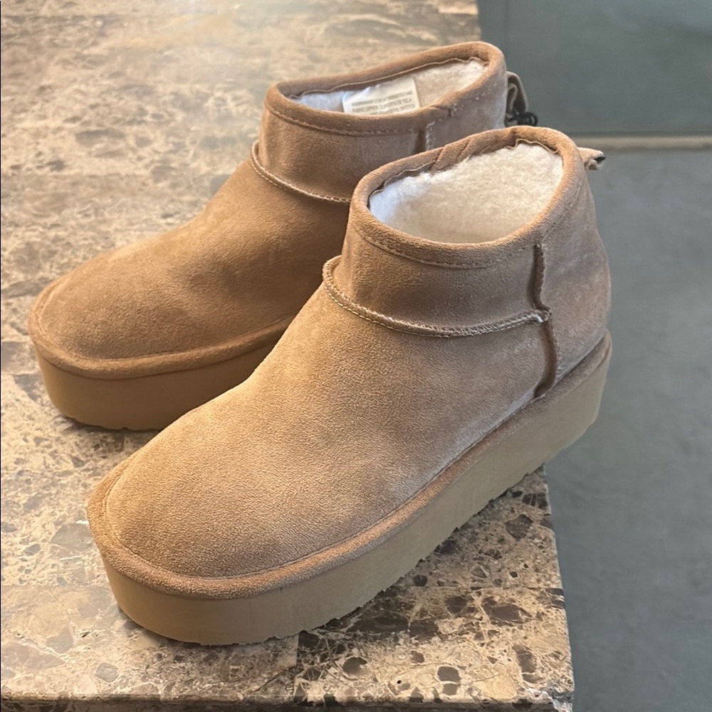Tan Winter Suede Slip-On Boots New with tags